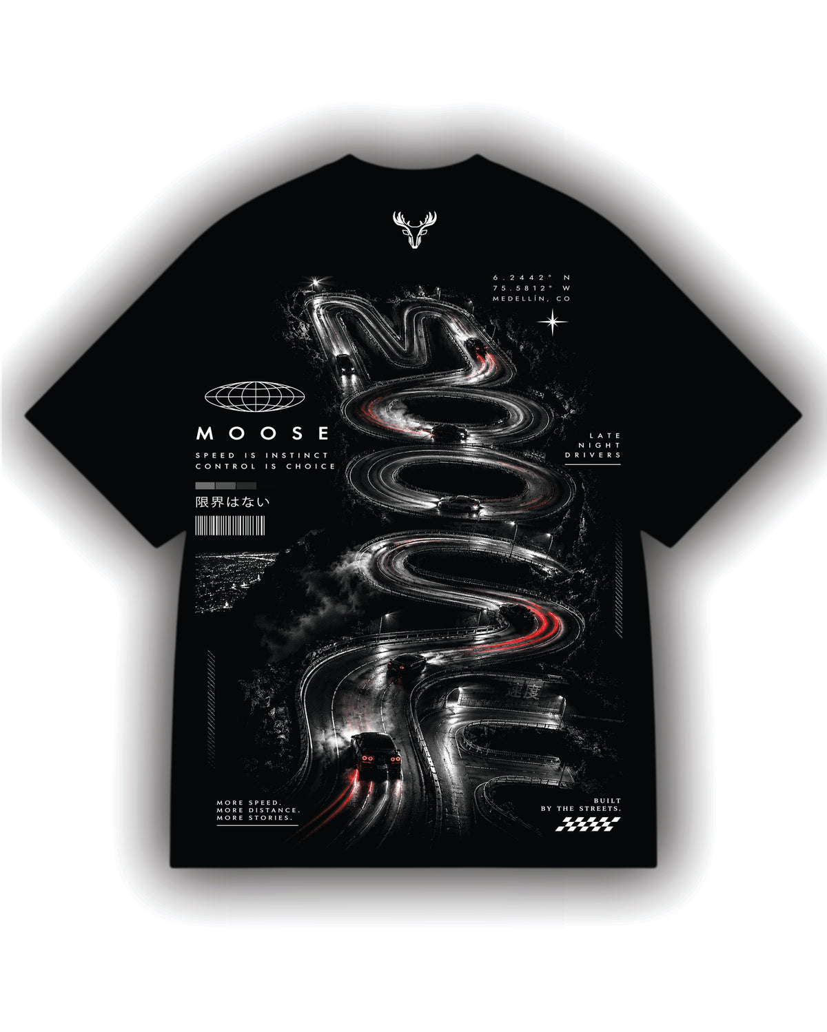 CAMISETA MOOSE NEGRA LATE NIGTH DRIVERS